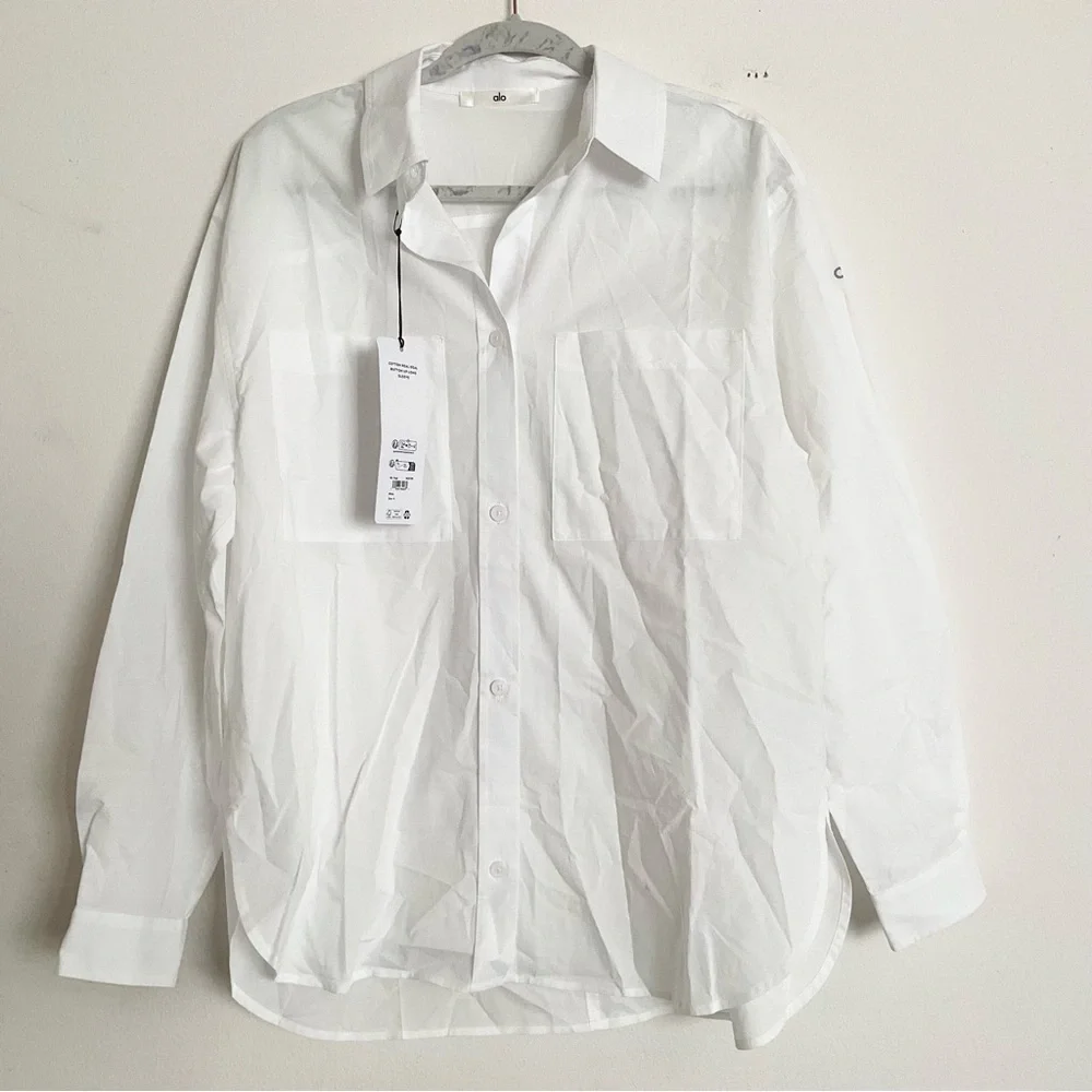 Alo Yoga Cotton Real Deal Button Up Long Sleeve White S